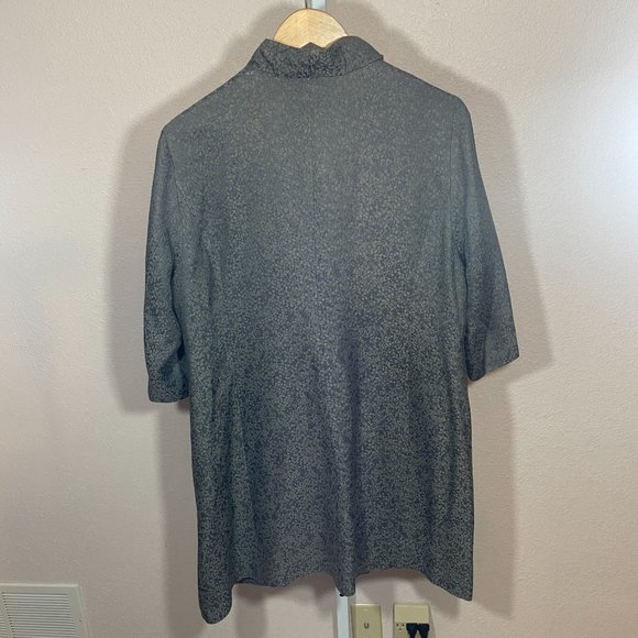 Eileen Fisher Womens Button Blazer Kimono Long Coat Gray Textured Print Sz Large - Picture 2 of 9